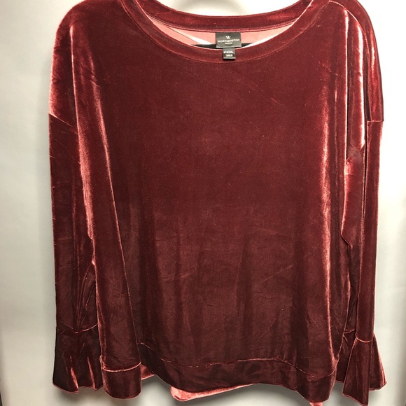 Worthington Woman Maroon Velvet Ruffle Top - Picture 2 of 4